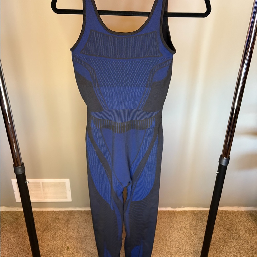 Blue and Gray Sleeveless Jumpsuit